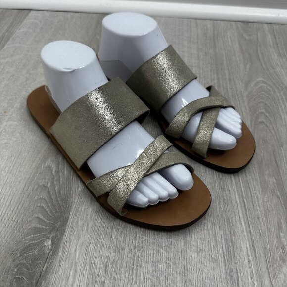 J Crew Sandals Womens Size 10 Gold Metallic Leather Slide Made in Italy - Picture 1 of 7